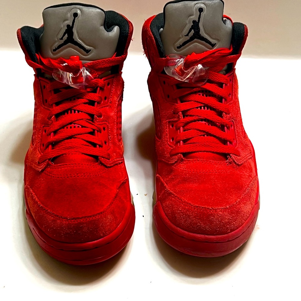 Red suede Jordan 5s
